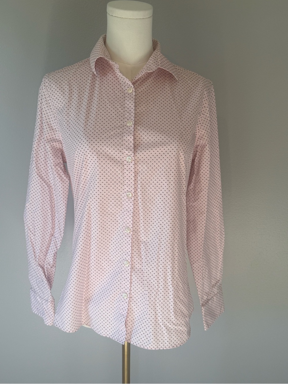 Lands' End Pink Printed Button-Down  Supima No Iron Long Sleeve Dress Shirt